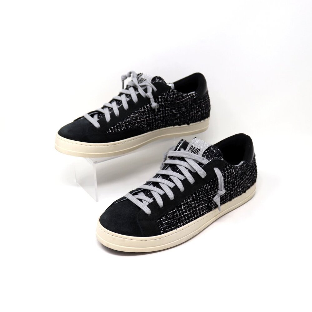 P448 Size 41 John Shaka Sneakers Black White Tweed & Suede - Picture 6 of 15